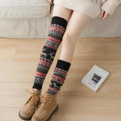 Autumn Winter New Leg Warmers Girl Women Foot Cover Knitted Wool Boots Cover Christmas Snowflake Warm Socks Leg Warmers