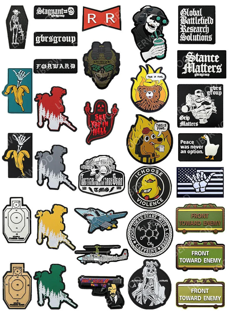 Description Picture 5 of itemThis Fine GROUP Airsoft PVC Armband Badge Coffee Dog Duck Shaka Forward Torward Rubber Patch With Hook For Backpack Clothing