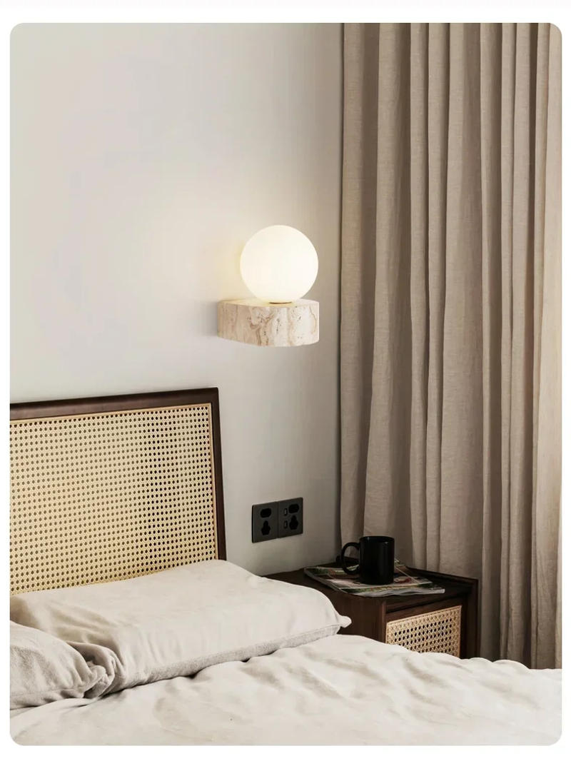 Description Picture 5 of itemArt Decoration Wall Lamp Glass Lampshade Led Light with Pull Chain Natural Stone Wall Light Bedroom Decor Sconce Room Decor