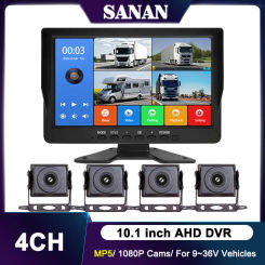 10.1" 4CH AHD 1080P Vehicle Backup Camera System MP5 DVR for Truck/Bus/Vans Reversing Parking Monitor Starlight HD Night Vision