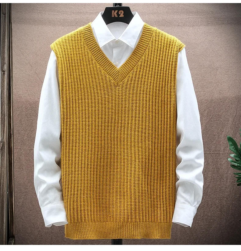 Description Picture 6 of item2023 Autumn Men's Sweater Casual Loose Fashion Versatile Pullover Fashion V-neck Tank Top Thick Woolen Men's Knit Vest