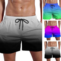 Men Beach Shorts Quick-dry Gradient Color Beach Shorts with Elastic Waist Pockets for Men Wide Leg Fitness Shorts for Streetwear
