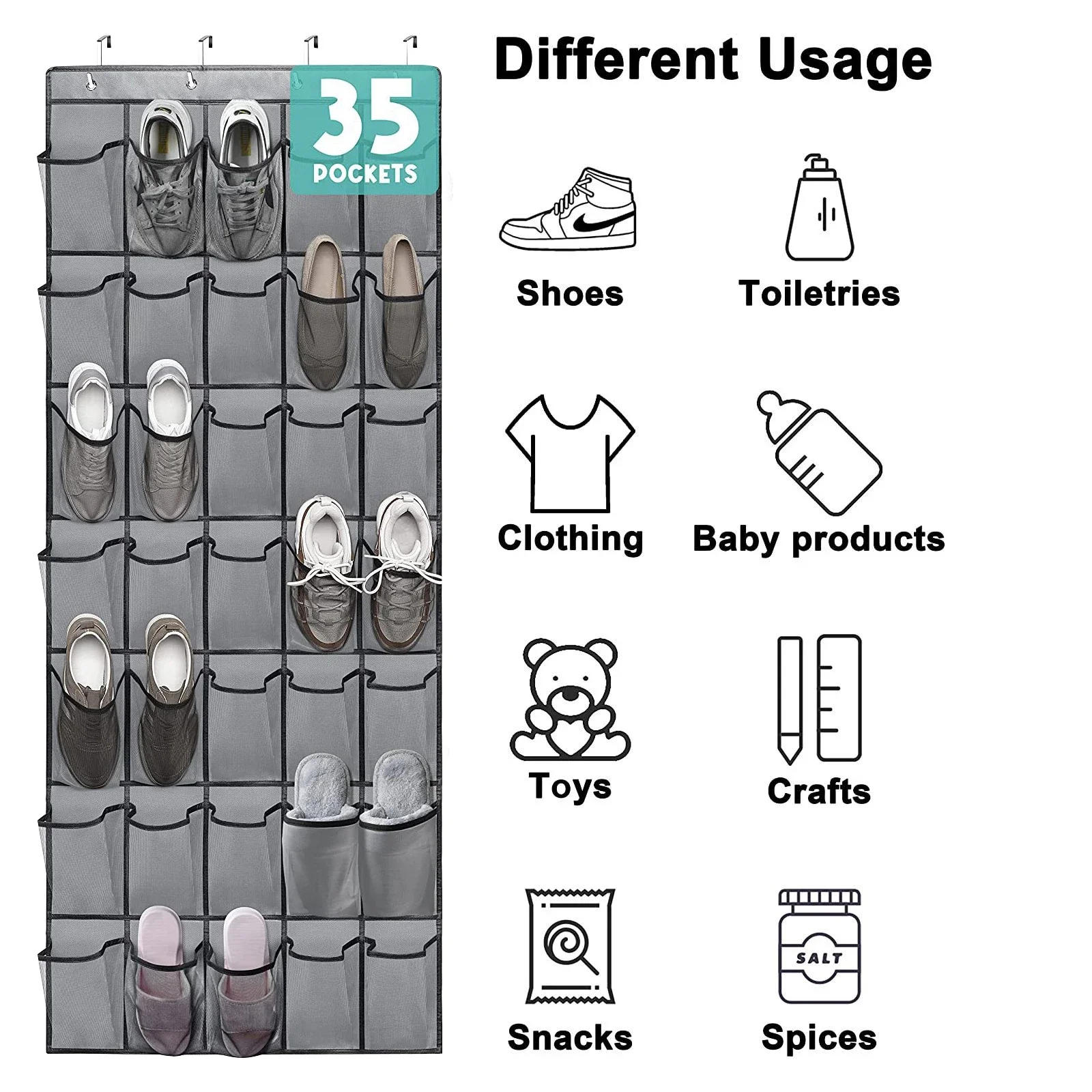 Description Picture 4 of itemHanging shoes rack 35 Pockets Over the Door Shoe Organizer Large Mesh Pockets With 4 Hooks Transparent Fabric home Storage Bag
