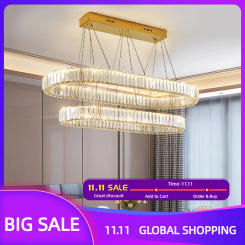 2023 Modern Luxury Style Crystal LED Pendant Lamp For Dining Room Kitchen Living Room Bedroom Oval Gold Luster Chandelier Light