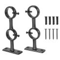 Curtain Rod Bracket, 2Pcs Double Curtain Rod Holder, Double Rod Brackets Hooks for Living Room Bedroom Curtain Rods