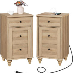 WAMPAT Nightstands with Charging Station, Set of 2 End Table with Power Outlets & USB Ports for Living Room, Modern Side Table