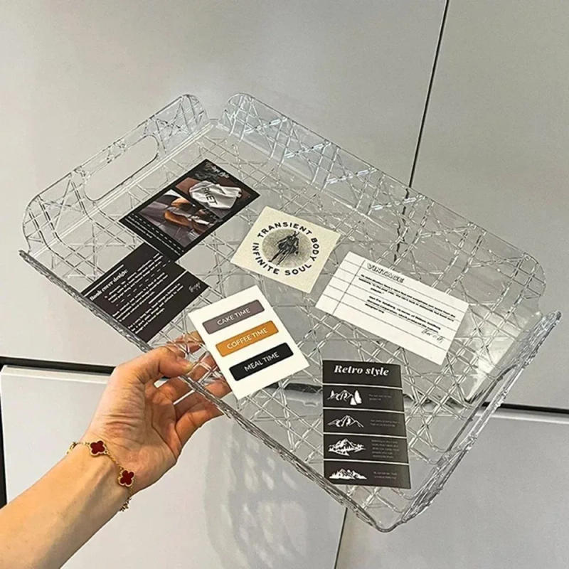 Description Picture 3 of itemHousehold Rectangular Storage Tray Countertop Light Luxury Water Cup Storage Tea Tray Transparent Home Decoration Organizer Tray