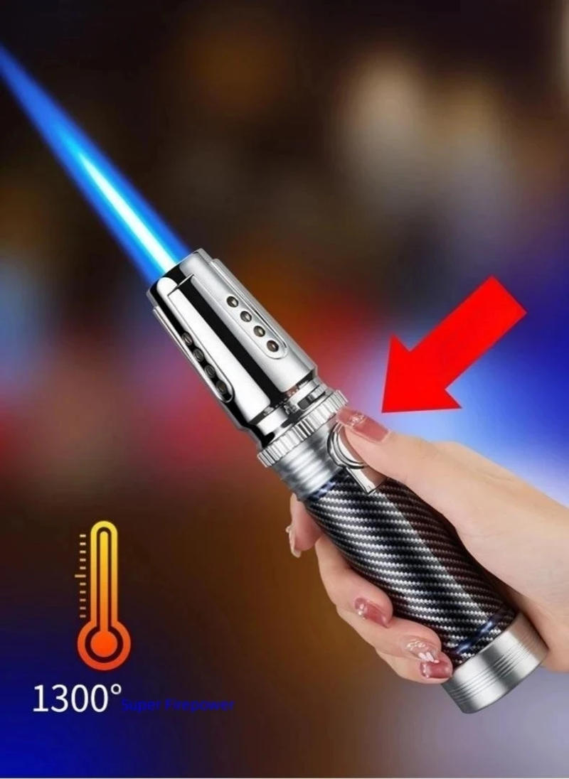 Description Picture 4 of itemButane Gas Turbo Spray Gun Windproof Straight Flush Blue Flame Metal Lighter Kitchen Cooking Cigar Lighters Smoking Accessories