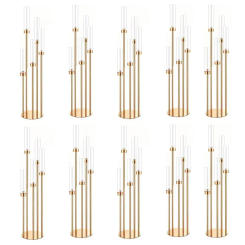 10pcs 5/8 Heads Metal Candelabra Candle Holders Road Lead Table Centerpiece Gold Candelabrum Stand Pillar Candlestick wedding