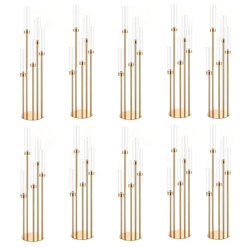 Description Picture 2 of item10pcs 5/8 Heads Metal Candelabra Candle Holders Road Lead Table Centerpiece Gold Candelabrum Stand Pillar Candlestick wedding