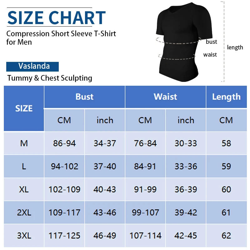 Description Picture 2 of itemMens Slimming Compression Shirt Body Shaper V-Neck Undershirt Shirts Workout Abs Abdomen Tummy Control Shapewear Tops