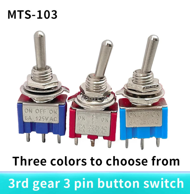 Description Picture 5 of item10Pcs ON-OFF-ON blue Red 3Pin 3 Position Latching MTS-103 AC 125V/6A 250V/3A Power Button Switch Car