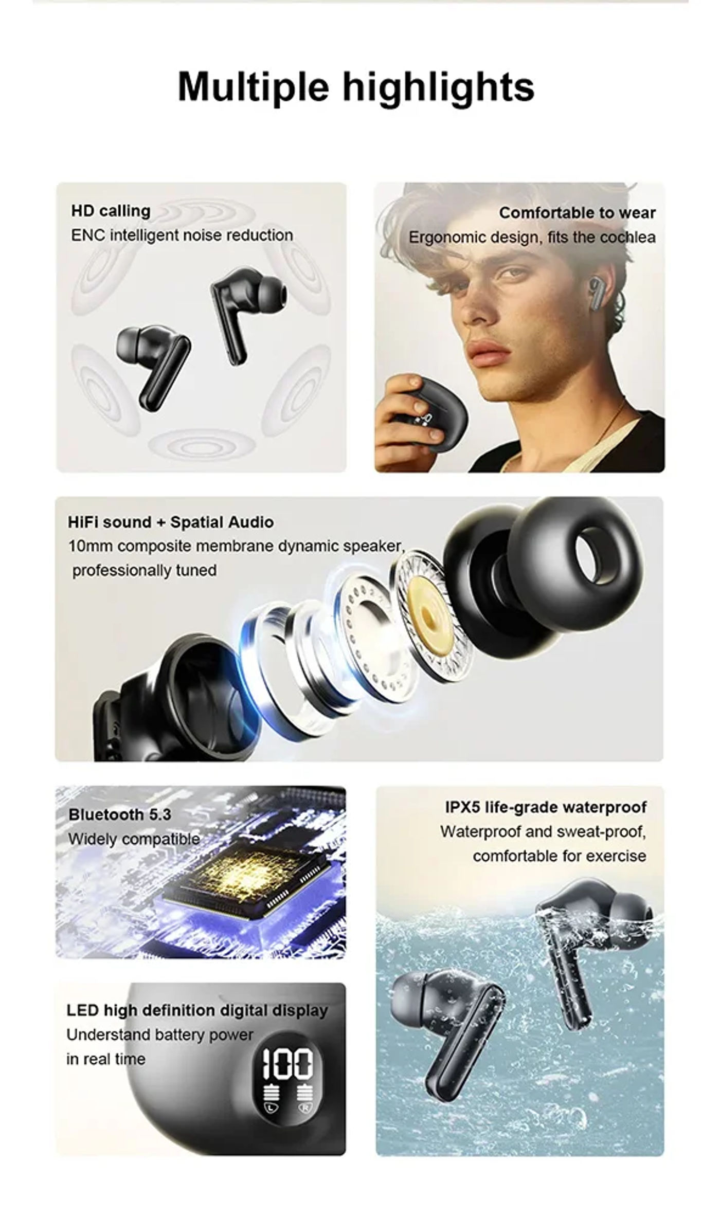 Description Picture 3 of itemOriginals Wireless Bluetooth Earphones TWS Headset Digital Display Earbuds ENC Noise Reduction Waterproof HD Mic For Smart Phone
