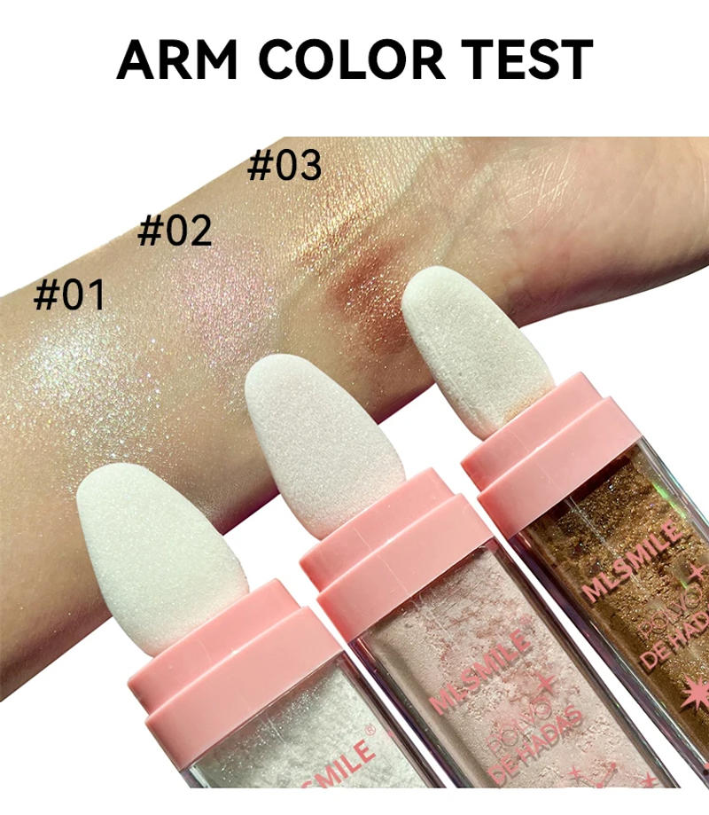 Description Picture 6 of item3 Colors Glitter Powder Highlighter Makeup Body Brightens the Natural Face Blusher Fairy Highlight Patting Powder