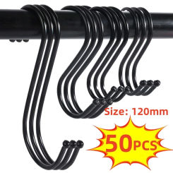 10/50Pcs S-Shape Hook Stainless Steel Clothes Bags Towels Plants Hanging Rack Kitchen Bedroom Railing S Hanger Hook