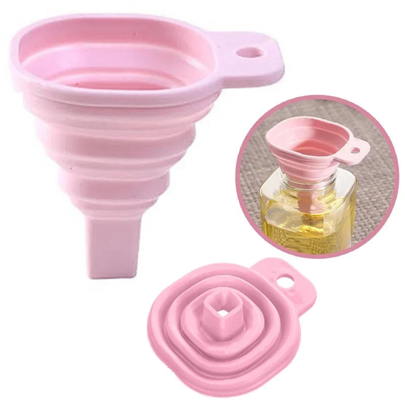 Description Picture 4 of itemNovelty Silicone Folding Funnel Telescopic Long Collapsible Style For Household Liquid Dispensing Kitchen Gadgets Pink