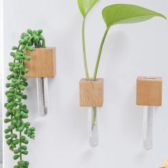 Refrigerator Magnet Wooden Test Tube Vase DIY Glass Flower Arrangement Tube Magnetic Simulation Flower Vase Home Kitchen Decor