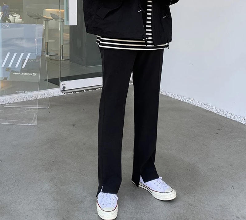 Description Picture 4 of itemSlit Man Suits Pants Straight Fluid Draped Black Korean Reviews Many Clothing Trousers for Men Free Shipping Fashion Up Stylish