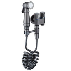 Bathroom Handheld Toilet Flushing Sprayer Gun Wall Mount Double Outlet Angle Valve Stainless Steel Bidet Douche Hygienic Shower