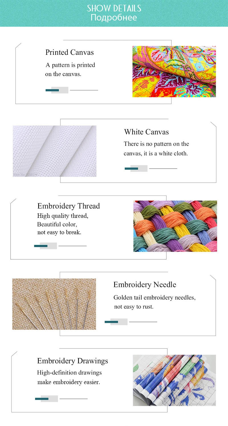 Description Picture 4 of itemJoy Sunday Elegant Coffee Cup Stamped Cross Stitch Kit 16CT 14CT Aida Cloth DIY Home Deco Sewing Handmade Needle Embroidery Set