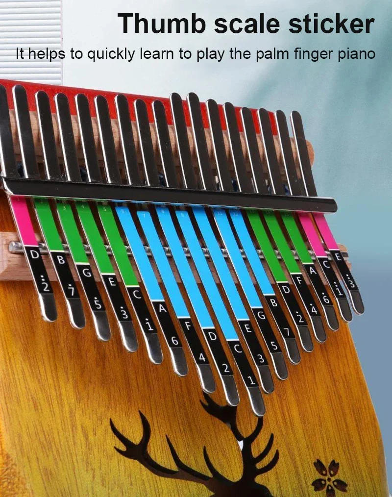 Description Picture 2 of item17/21 Key Kalimba Note Stickers Scale Sticker Thumb Piano Key Tabs For Beginner Training Musical Instrument Accessories