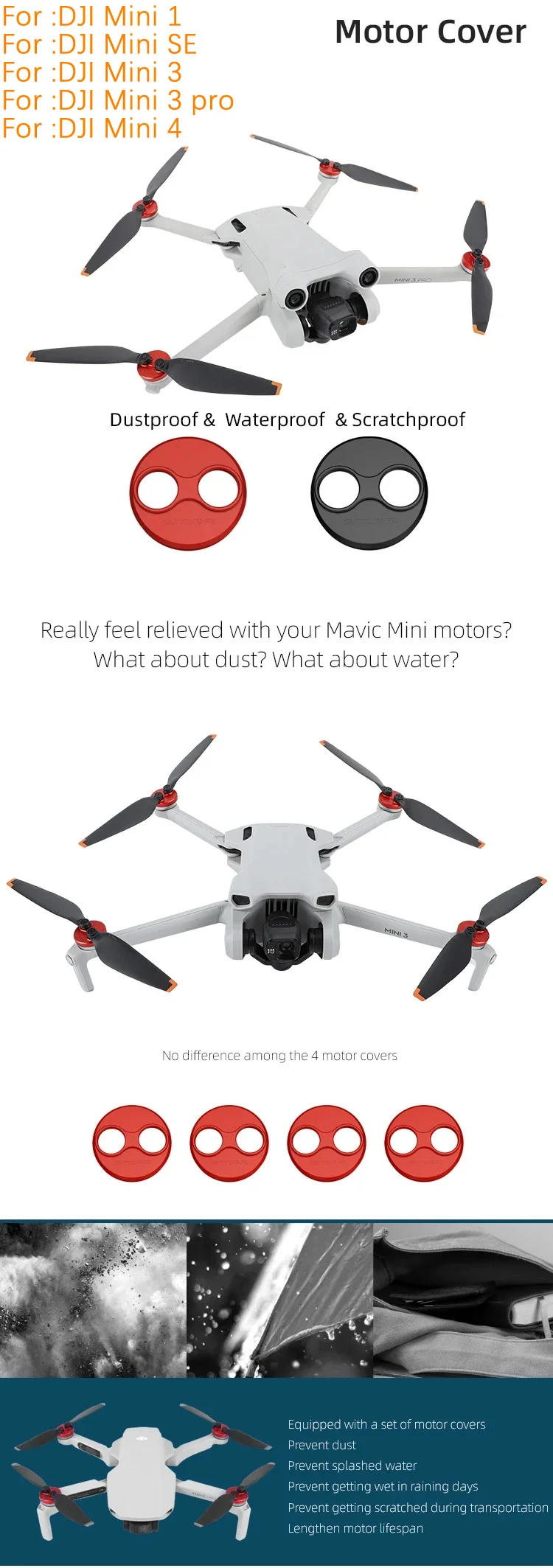 Description Picture 2 of itemAluminium Motor Cover Cap Hood for DJI Mini 2 SE/MINI 3 Pro Accessories Cover Against Paddles Dust-Proof Engine Protector