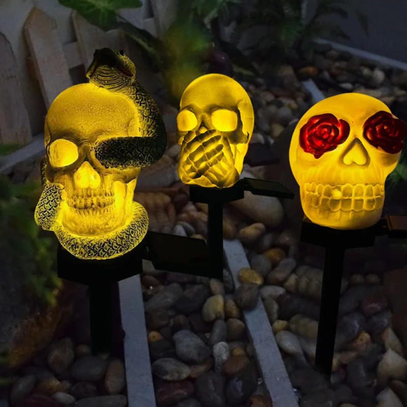 Description Picture 4 of itemHalloween Skull Head Decor Lawn Lamp Outdoor Garden Yard Solar Powered Pathway Atmosphere Light String Lantern Holiday Party