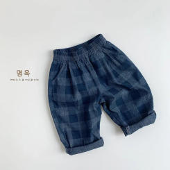 Children's Denim Checkered Pants for Spring 2025, New for Boys and Girls, Korean Version, Japanese Casual Wear, Versatile Pants