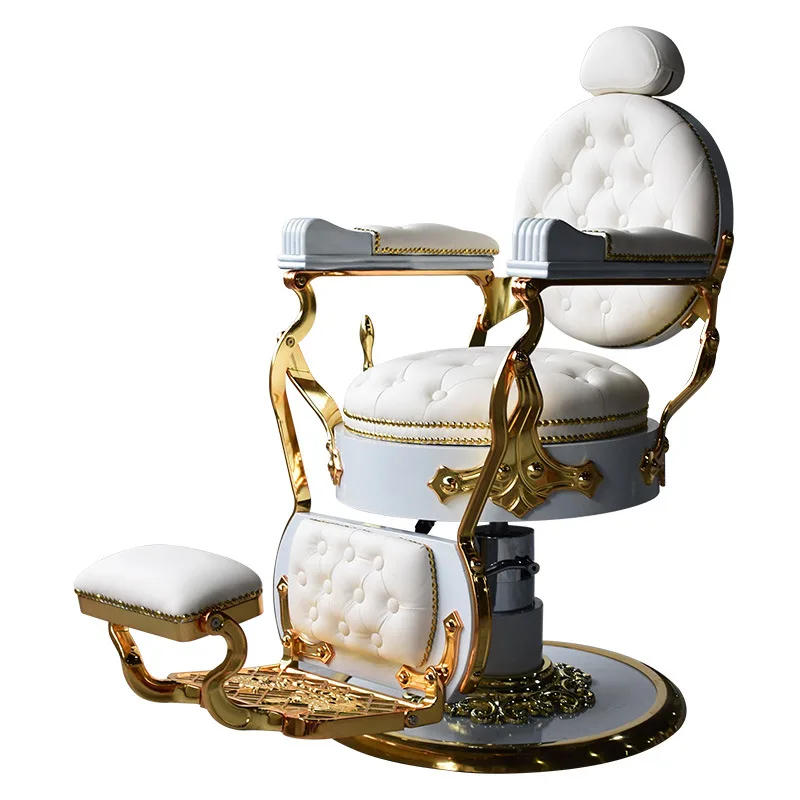 Description Picture 4 of itemBackrest European Style Retro Barber Chair Men's Hairdressing Chair HighEnd Barber Shop Chair Put Down 미용실 의자 Taburete Furniture