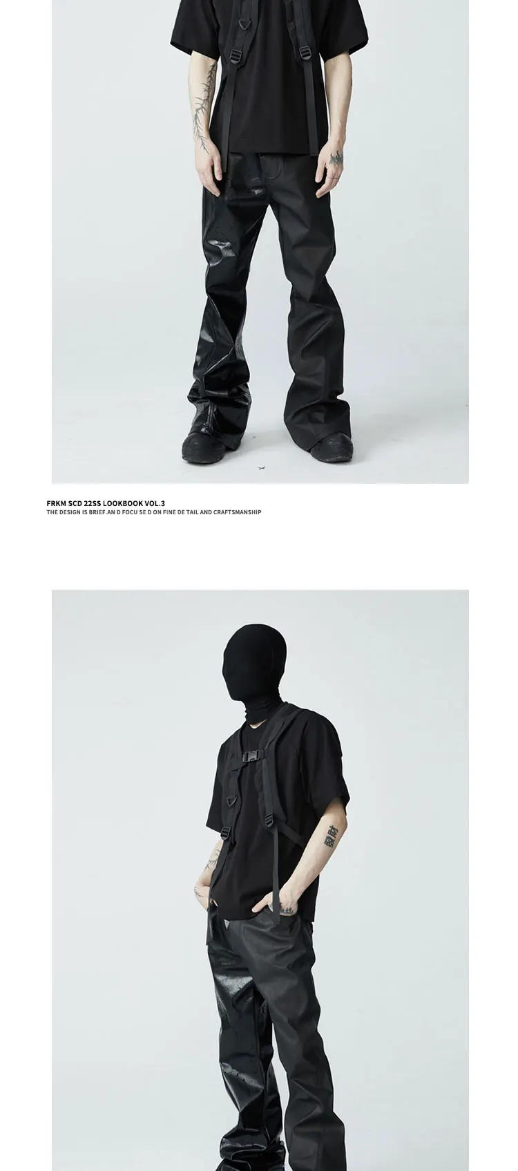 Description Picture 4 of itemWasteland Old Avant-Garde Style Y2K Glossy Casual Slim-Fit Figure Flattering Crack PU Leather Men and Women Black Leather Pants