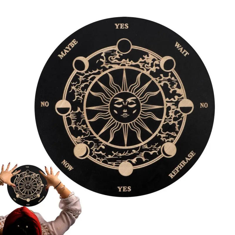 Description Picture 2 of itemWooden Pendulum Board with Moon Star Divination Energy Carven Plate Healing Meditation Board Ornaments Metaphysical Altar