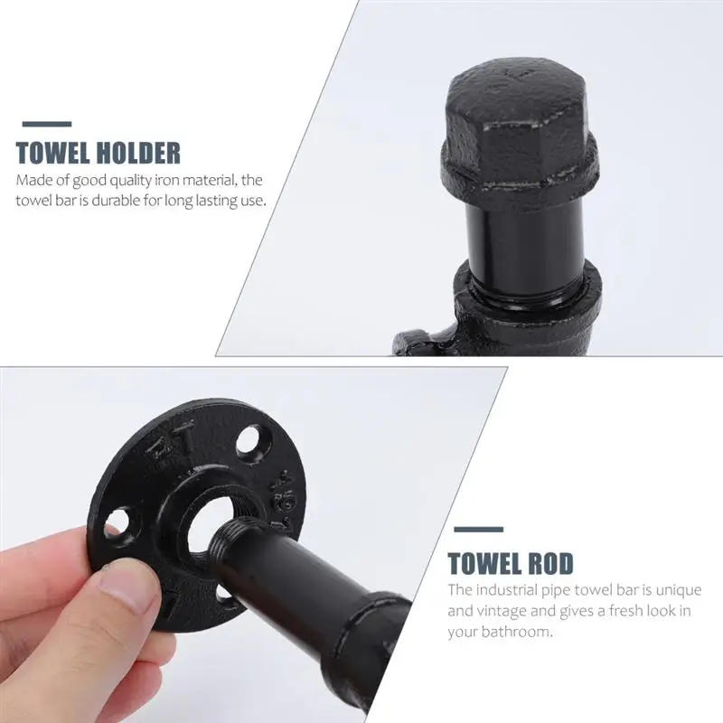 Description Picture 4 of itemBathroom Towel Holder Industrial Pipe Towel Rack Heavy Duty Wall Mounted Bath Towel Bar Hanger for Shower Bathroom Accessories