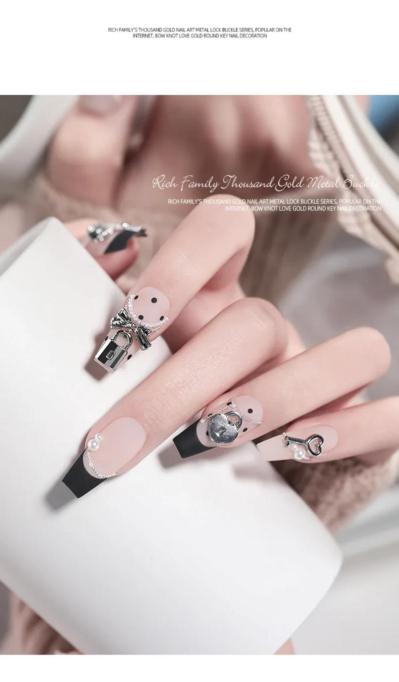 Description Picture 3 of item20PCS 3D Mini Alloy Love Key Lock Glossy Gold Silver Metal Nail Art Rhinestones Decorations Manicure Cute Ornaments Accessories