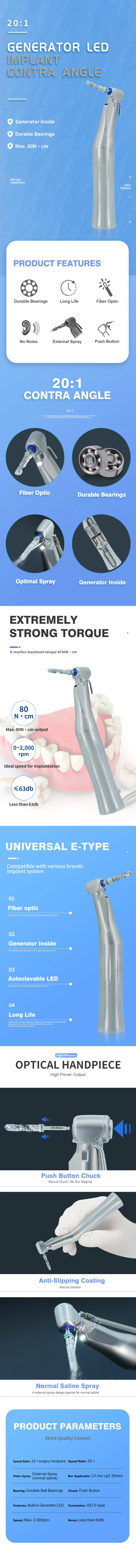 Description Picture 2 of itemden tal im plant 20:1 Contra Angle im plant surgery den tal handpiece Low Speed Handpiece