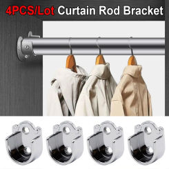 4PCS Bedroom Home Closet Rod Shower Curtain 19/22/25mm Rail Holder Curtain Rod Bracket Flange Rod Holder Clothes Hanging