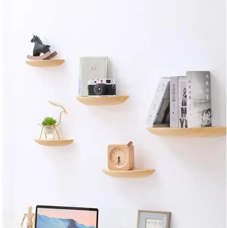 Description Picture 4 of itemWooden Semicircle Wall Shelf Background Wall Hanging Projector Display Stand Storage Organization Suspension Home Decoration