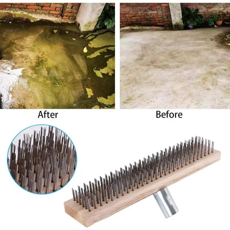 Description Picture 5 of itemHeavy-Duty Wire Broo Wooden Handle Garden Broom Outdoor Garden Moss Cleaner Scrubber Cleaning Broom Patio garden tools