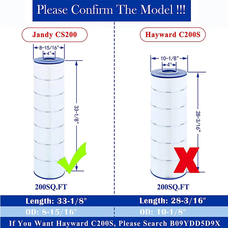 Description Picture 3 of item1pack Cryspool Pool Filter Compatible with Jandy CS200, R0462400, PJANCS200, Unicel C-8418, Filbur FC-0823, 200 sq.ft