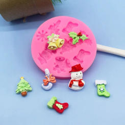 Christmas Series Elk Sleigh Santa Tree Silicone Mold Fondant Cake Chocolate Dessert Paper Cup Top Decoration Kitchen Baking Tool