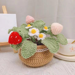 Strawberry Plant Potted Handmade Crochet Knitting Kit Wool Yarn Crochet Material Kit For Women Beginner DIY Gift Dropshipping