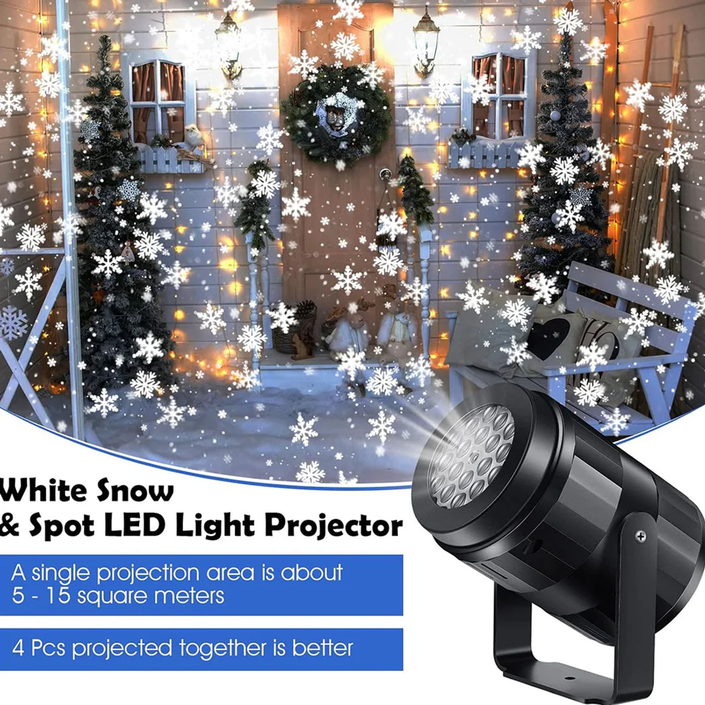 Description Picture 2 of itemLED USB Snowflake Projector Holiday Lights Christmas Projection Outdoor Lamp Snow Spotlight for New Year Party