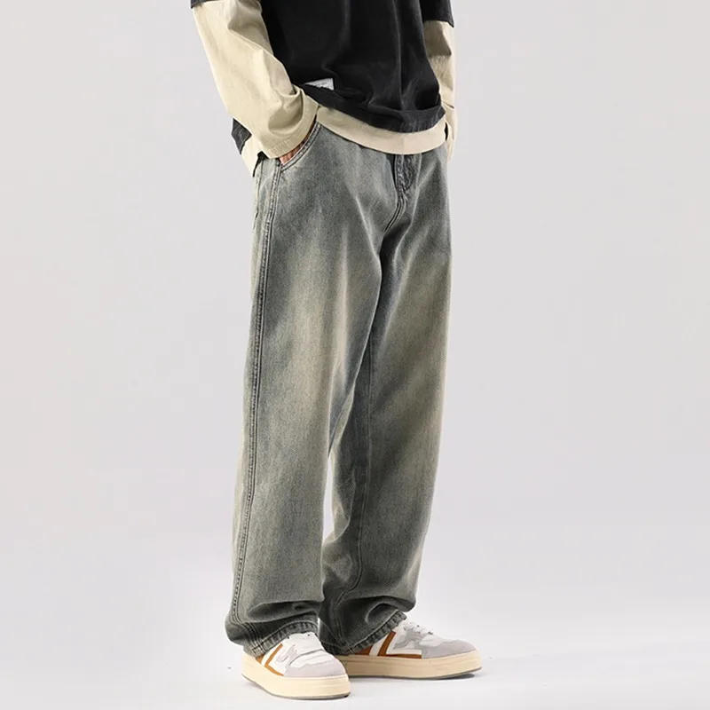 Description Picture 4 of itemKorean Fashion New in Denim Mens Pants Solid Color Wide Leg Straight Bottoms Loose Jeans Streetwear Men Clothes Y2k