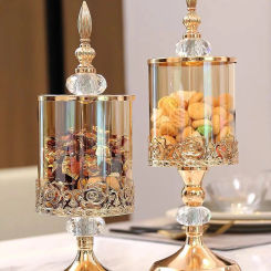 Crystal Glass Storage Jar with Lid  Candy Jar European Style Living Room Coffee Table Storage Decorative Ornaments