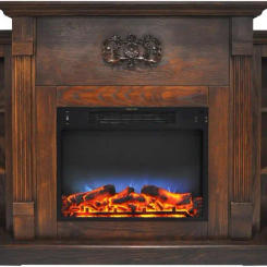Sanoma 72 Inch Freestanding Electric Fireplace Heater with Traditional Mantel Built-In Bookshelves LED Multicolor Flames Timer