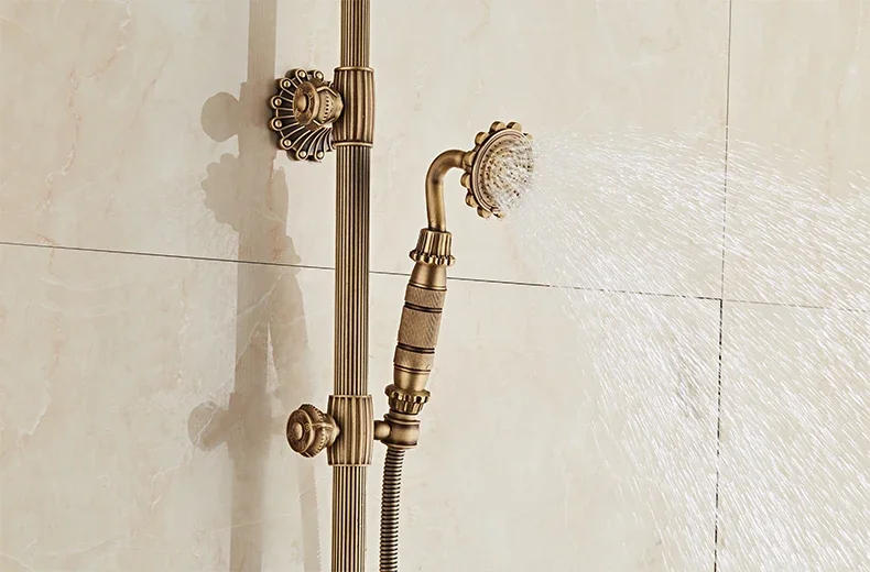 Description Picture 5 of itemAntique Brass Carving Rainfall Shower Set Faucet Mixer Tap With Tub Bath &Set Bathtub