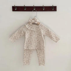 3PCS Autumn Baby Home Wear Suit for 0-2Y Lovely Floral Infant Girls Sleep Wear Toddler Ruffle Collar Loungewear with Headband