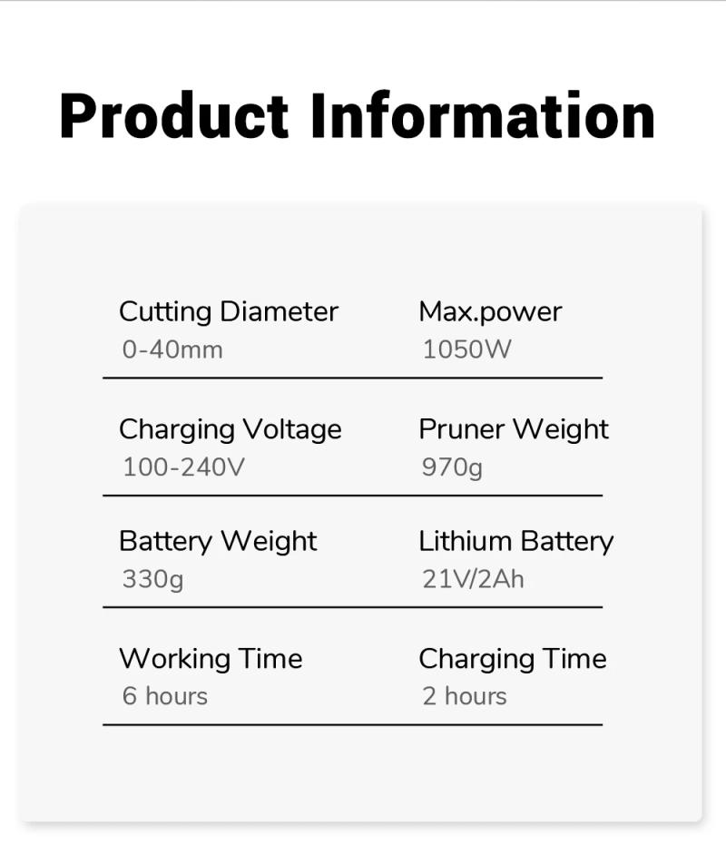 Description Picture 3 of itemSWANSOFT 40mm Lithium Battery Pruning Scissors / 8605 Pruner Garden Tools Electric Shears Cutting Wooden Branches SC8605