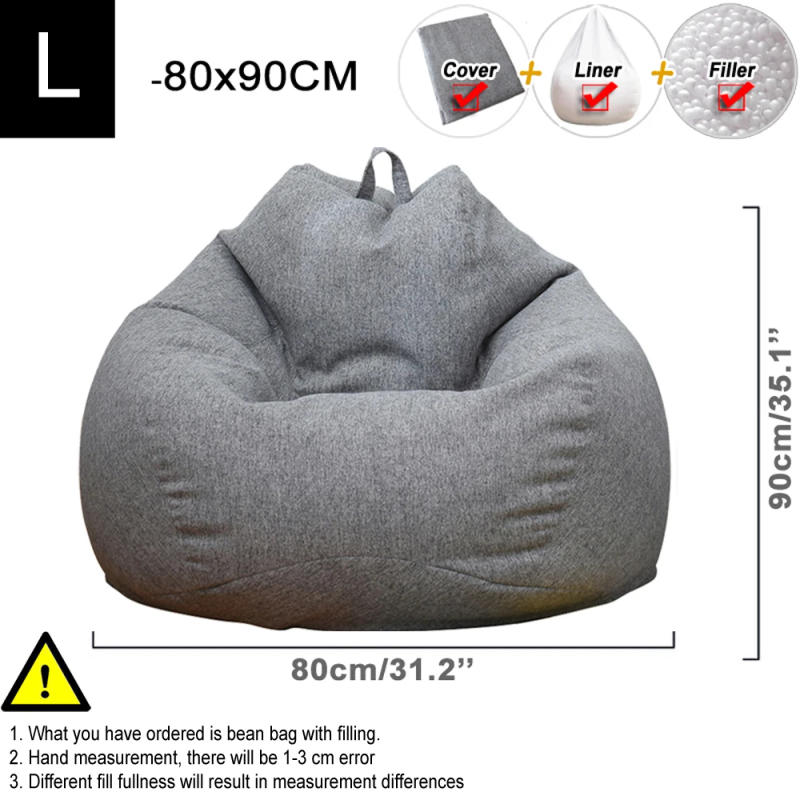 Description Picture 3 of itemNo Stuffed Gray Bean Bag Chair Giant Beanbag Pouf Sofa Bed Puff Ottoman Futon Room Seat Tatami Relax Lounge Furniture