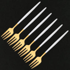 6pcs Dinnerware Set White Gold Cake Fruit Forks Cutlery Set Stainless Steel Flatware Mirror Home Snack Salad Fork Tableware Set