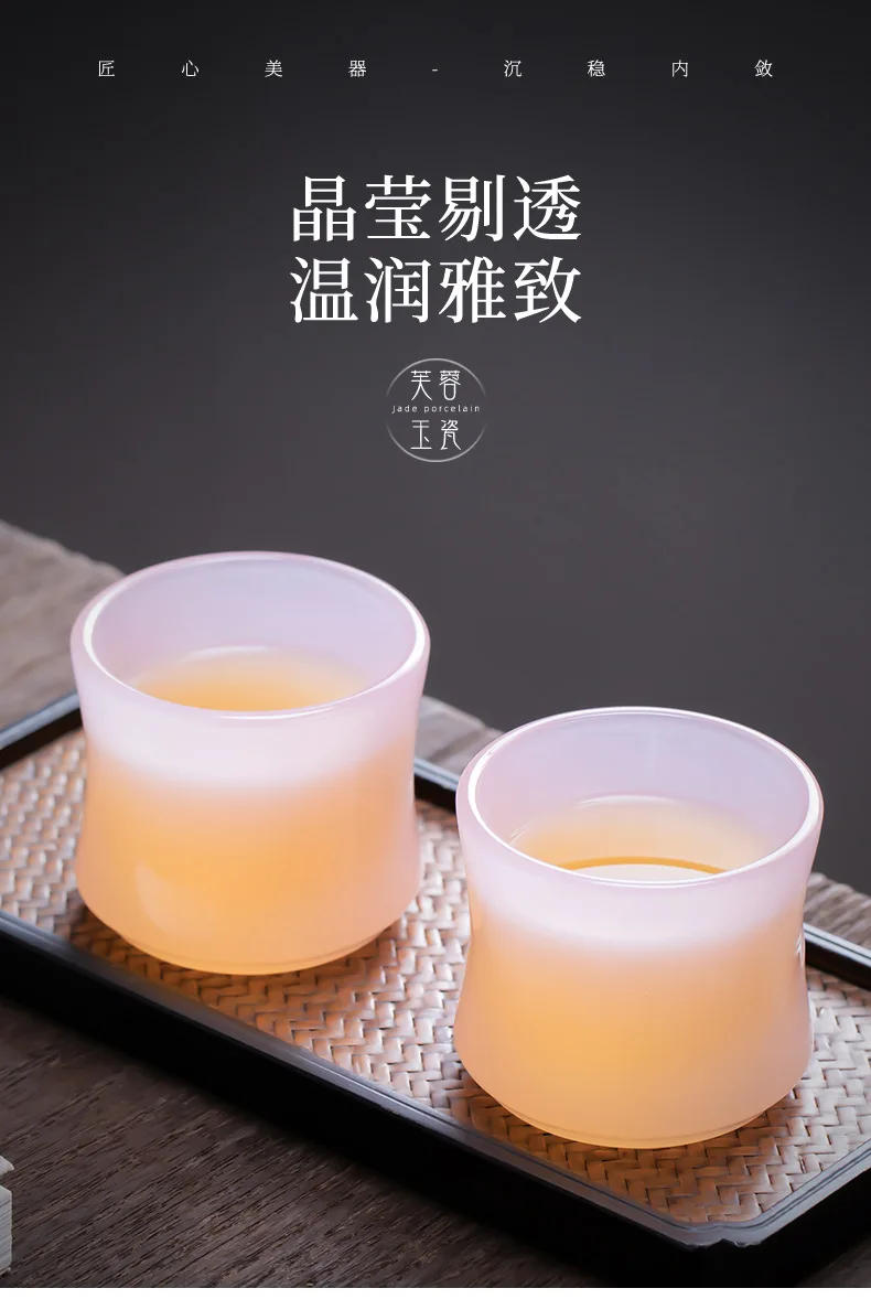 Description Picture 4 of item100ml Furong Jade Porcelain Tea Cup Sakura Pink Bamboo Joint Glass Large Capacity Teacup Chinese Style